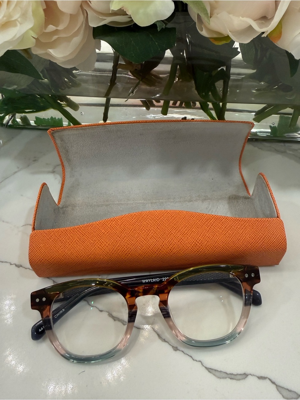 Eyebobs Readers 1.75  Orange Eyewear Case with Two-Tone Round Glasses